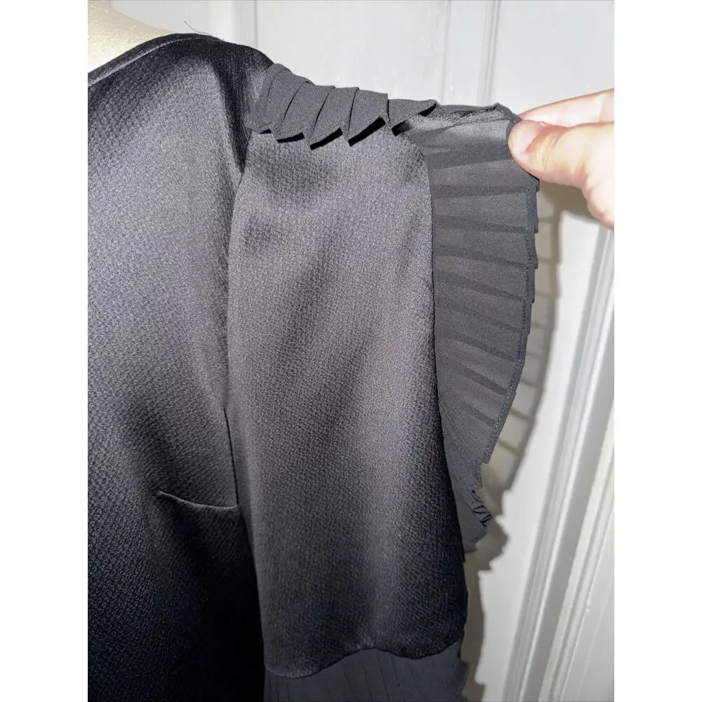 Plenty By‎ Tracy Reese Black Blouse 3/4 Sleeve Size L Large Flutter Sleeve